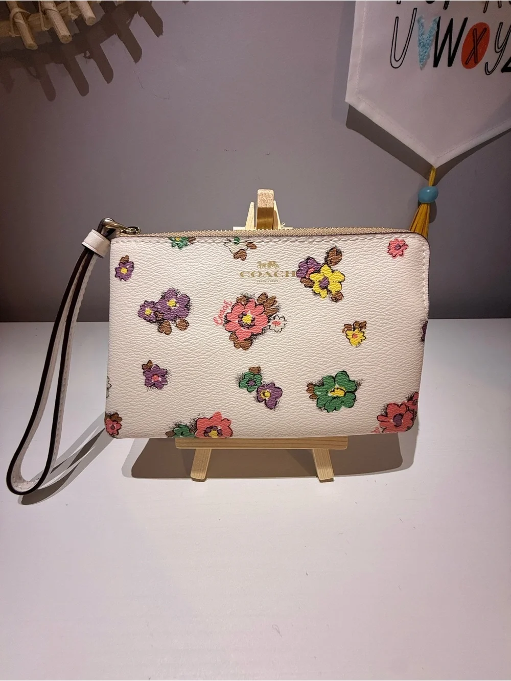 Coach Wildflower Floral Corner Zip Wristlet